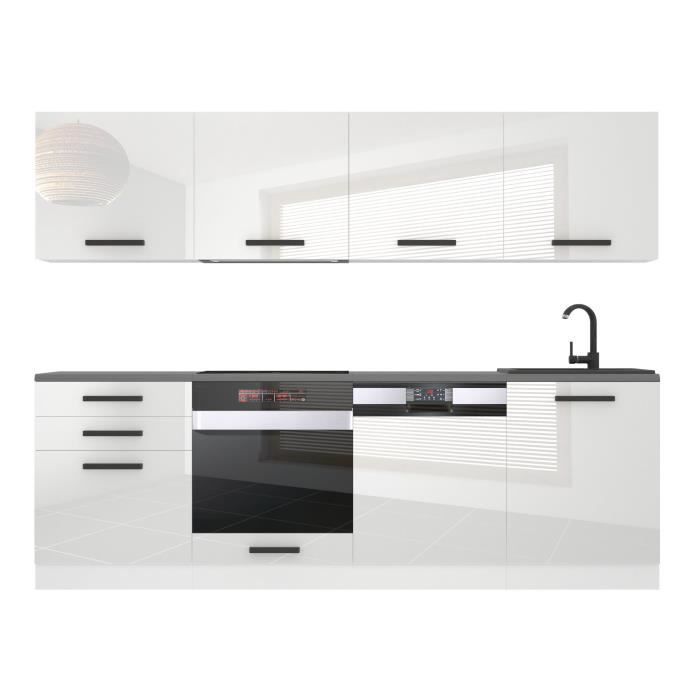 Belini ALICE Complete Fitted Kitchen - 240 cm. Without Worktop, High Gloss White