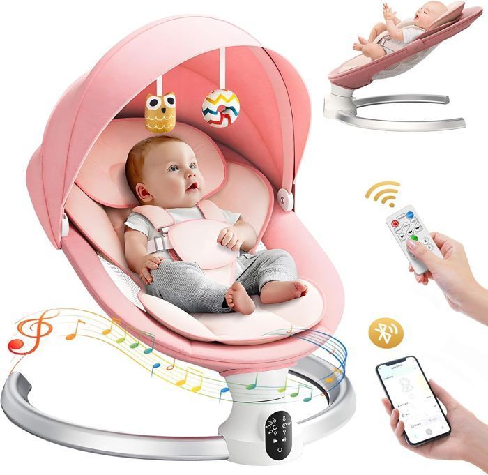 Elektrische babywipper met muziek, 5 schommelstanden, 3 timers, afstandsbediening en Bluetooth, tot 9 kg