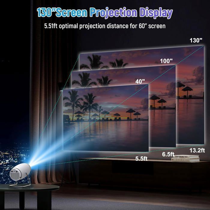 Portable projector - KOTSREN - Android 11.0 - 4K supported - 180° swivel - 50% zoom