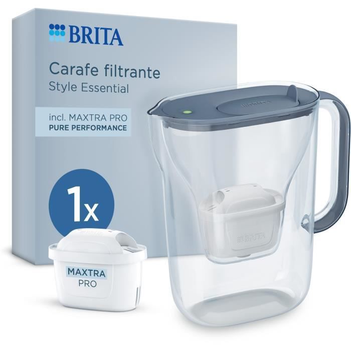 Jarra filtrante de agua BRITA Essential Style - Azul mineral - Capacidad de 2,4 L (1,4 L de agua filtrada) - 1 filtro Maxtra Pro Pure Performance