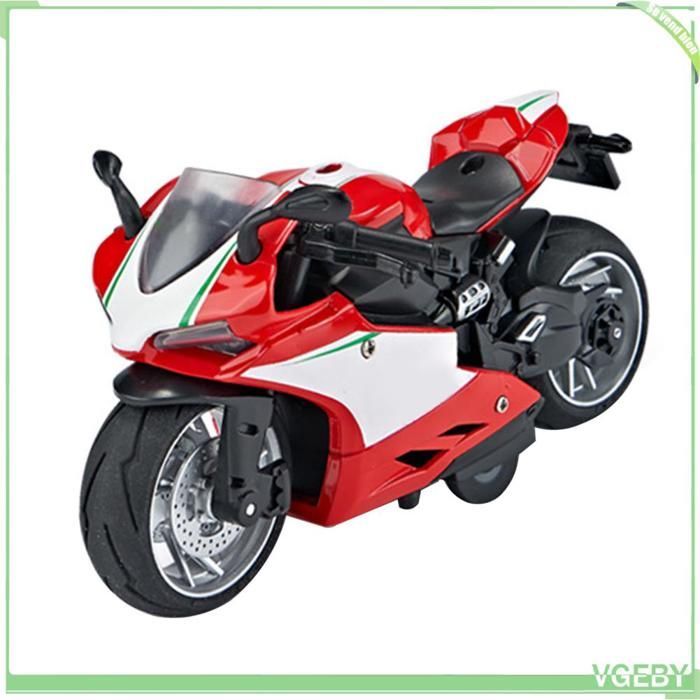 Fafeicy Modellino di moto giocattolo, scala 1:14, in lega di plastica, con meccanismo a retrocarica, suoni e giochi, colore rosso