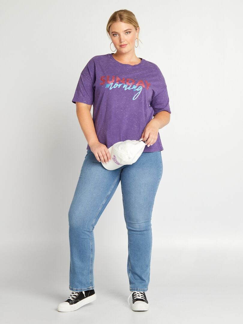 Bedrukt T-shirt met korte mouwen - PAARS