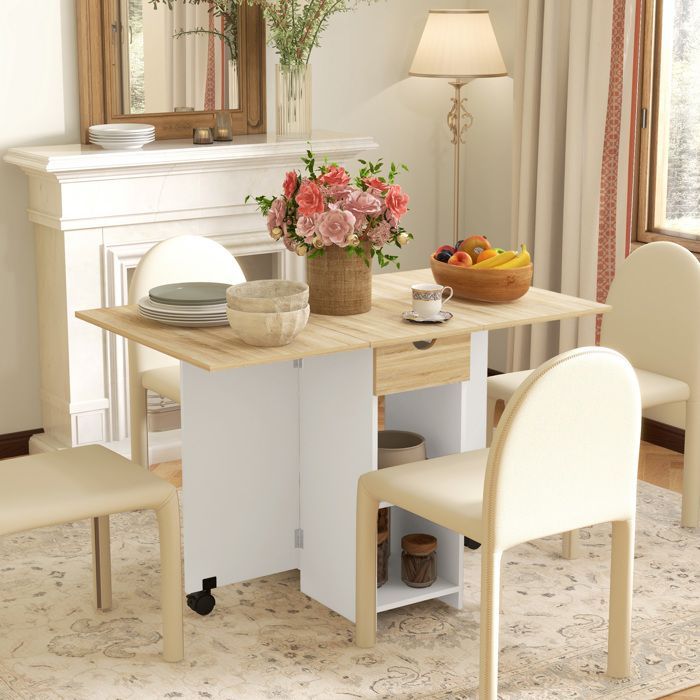 Folding dining table, extendable kitchen table for 2 to 4 people, 2 drop leaves, 120 x 72 x 75 cm, oak