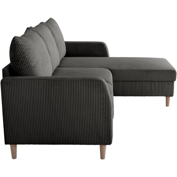 Vaste hoekbank - 3-zits - CHIPY - Lincoln Antraciet stof - Natuurhouten poten - 192 x 82 x 138 cm