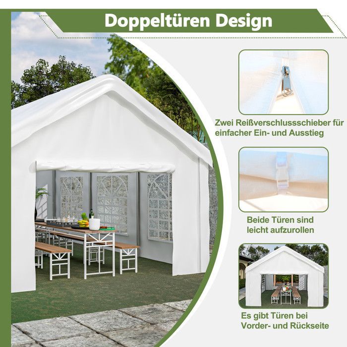 THANADDO 4x6m Gazebo, Waterproof Folding Garden Gazebo with 6 Side Panels and Collapsible Tent for Parties, White