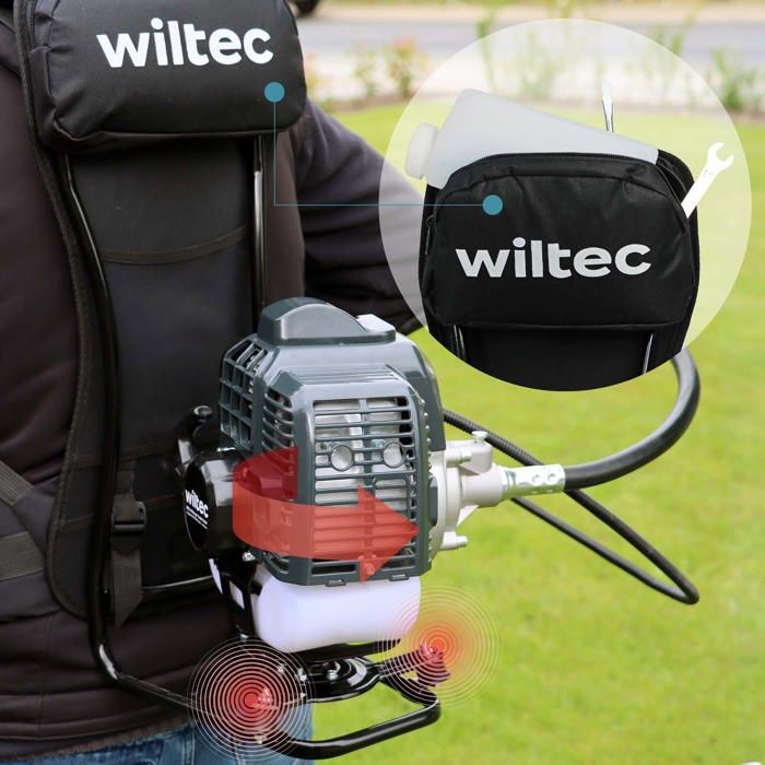 Wiltec 2-in-1 Multi-Tool – 2870 x 370 x 560 mm – 1.2 L 2-Stroke Petrol Engine – 1.9 kW – with Extension – Grass Trimmer