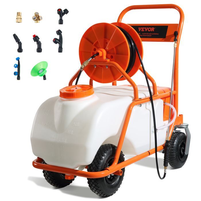 Pulverizador de césped con ruedas VEVOR - Presión ajustable de 0 a 90 PSI - Pulverizador con depósito de 60 L - Jardín, control de malezas