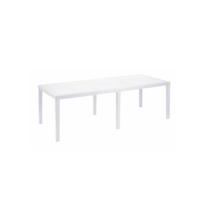 Mesa de exterior Roma, mesa de comedor rectangular extensible, mesa de jardín extensible con efecto ratán, 150x90x72 cm, blanca.