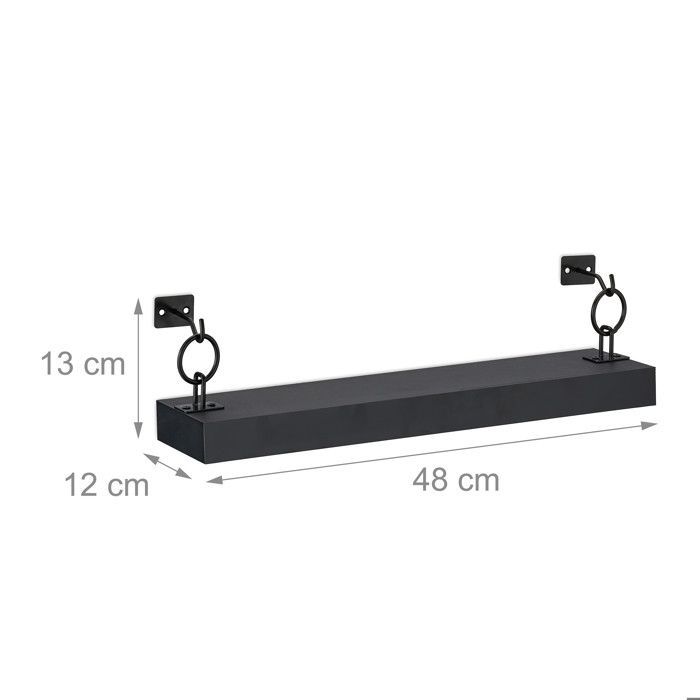 Estantes de pared Relaxdays, juego de 2, Alto x Ancho x Profundidad: 13 x 48 x 12 cm, Montaje en pared, Almacenamiento decorativo, MDF y metal, Negro