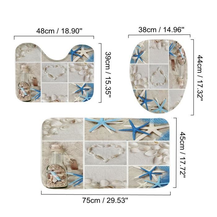Kit de Tapis de Bain et Rideau de Douche - NEUFU - Style de Plage - Antidérapant - Polyester - 180x180cm