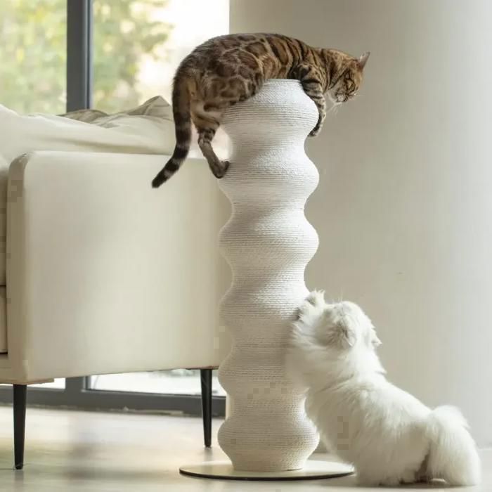 FurryTail  Griffoir incurvé pour chat, Arbre à chat, Fabriqué en rotin, résistant à l'usure, design distinctif, 89cm Blanc
