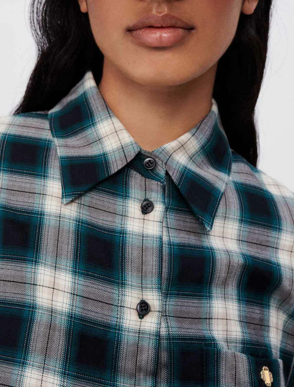 Korte katoenen blouse met ruitjespatroon - Groen