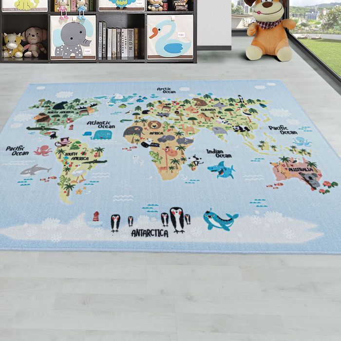 Carpetsale24 Tapis enfant tapis pour chambre de filles et de garçons couleur bleu 80x120 cm tapis chambre enfant tapis chambre bébé
