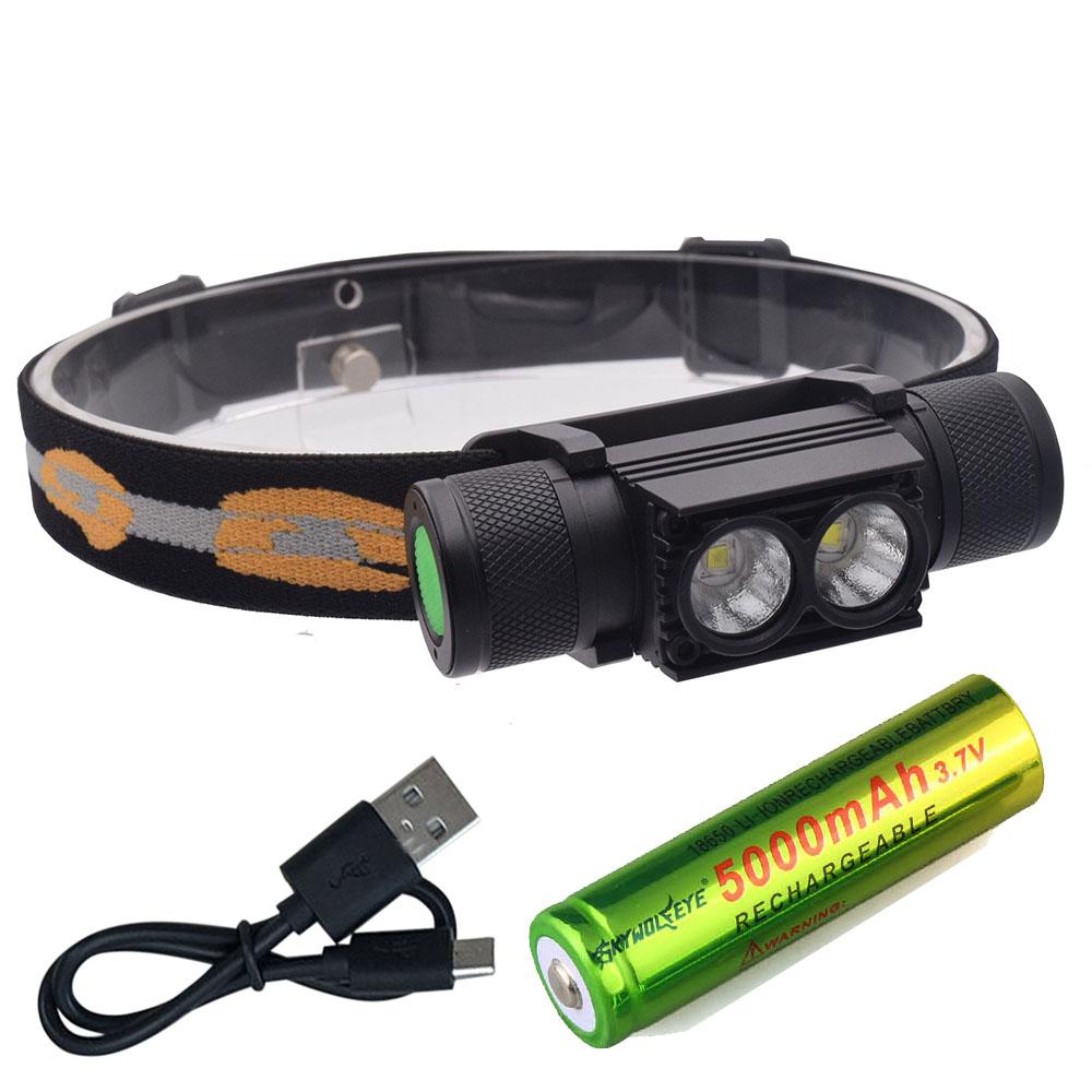 LED USB XML 2x L2 frontlykt vanntett hodelykt lommelykt bærbar LED-hodelykt 18650 oppladbar utendørs lys camping