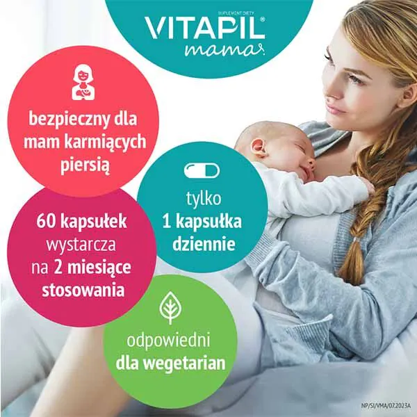 Vitapil Mama, Suplement diety na wypadające włosy dla kobiet po porodzie i w okresie laktacji, Kapsułki