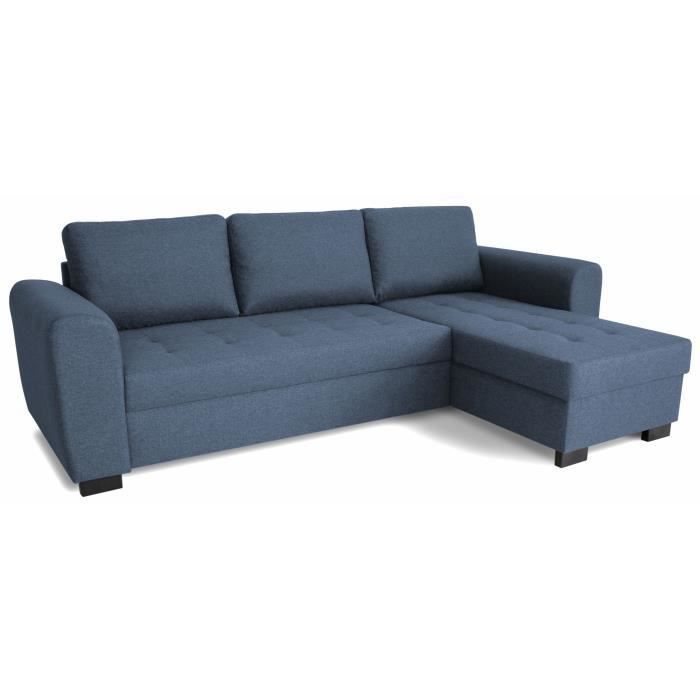 Divano angolare fisso reversibile a 4 posti HAMILTON - Tessuto blu - L245 x P150 x H86 cm - Prodotto in Ucraina