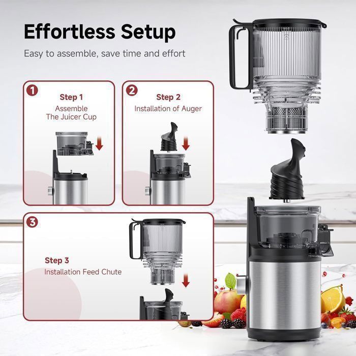 Extracteur de Jus AMZCHEF, Grande Ouverture 150mm, Extracteur de Jus de Fruits et Légumes, Rendement en jus de 99 %, 2L