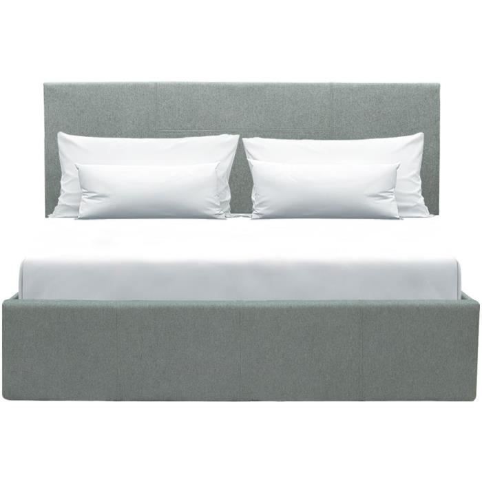 Cama con almacenamiento para adultos MARTIN - Superficie para dormir 140x190 cm - Gris claro - Base de láminas - Ancho 201 x Profundidad 146 x Alto 99 cm