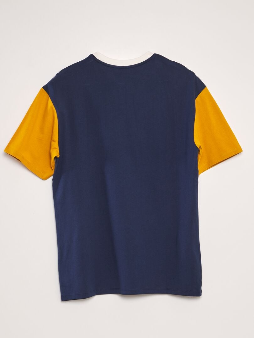 Camiseta de gola redonda com blocos de cores - AMARELA
