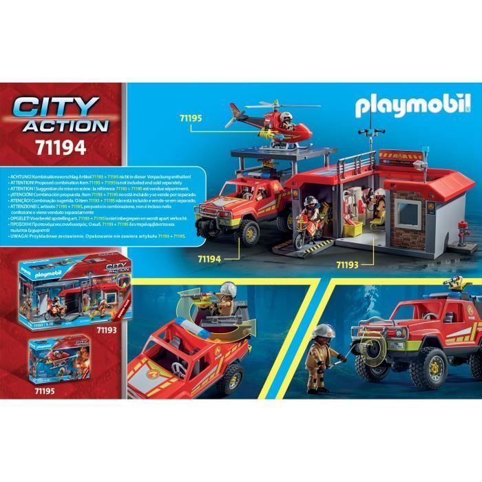 PLAYMOBIL - 71194 - City Action - Pick-up et pompier - Camion de pompiers avec treuil et lance incendie