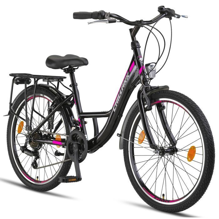 Chillaxx Strada Premium City Bike - 24 inch, Black-pink with V-brake