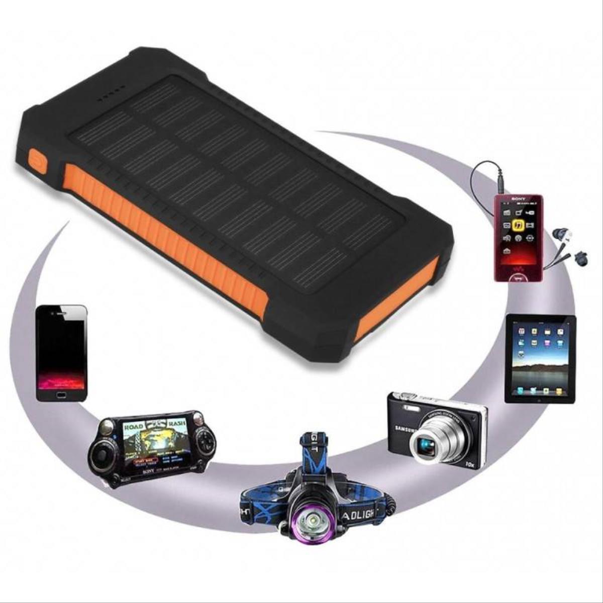Smartek 10000mAh Solar-Akkuladegerät mit 2 USB-Anschlüssen, Kompass und LED-Taschenlampe