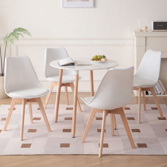 Chaises - DOWISDOLY - Lot de 6 - Chaises Scandinave - Pieds en bois - L 49 x P 42 x H 83 (blanc)