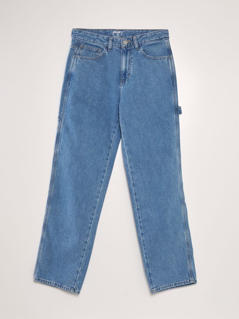 Calça jeans de carpinteiro com modelagem relaxada - AZUL
