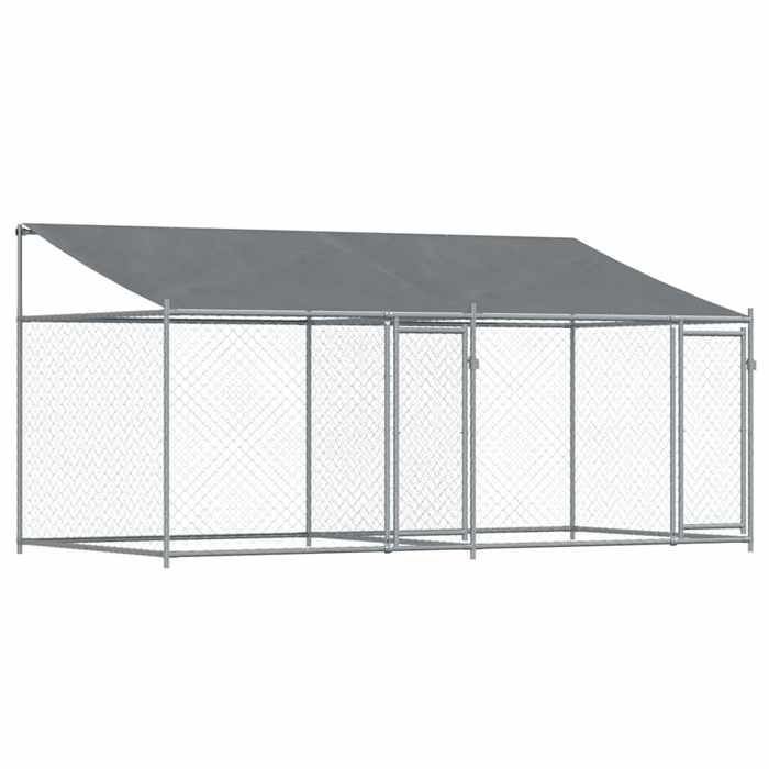vidaXL Hondenkooi met dak en deuren, hondenhok, hondenhuis, hondenhok voor in de tuin of op het terras, grijs 4x2x2m 3209563