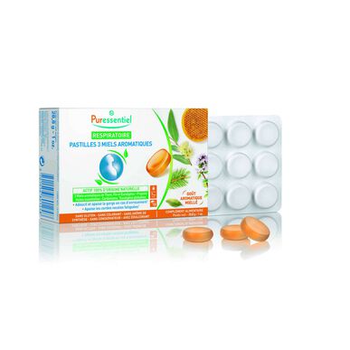 Puressentiel Respiratoire Pastilles 3 Miels Aromatiques Pastilles para Suavizar ja Garganta 18 pastillia 18 pastillia