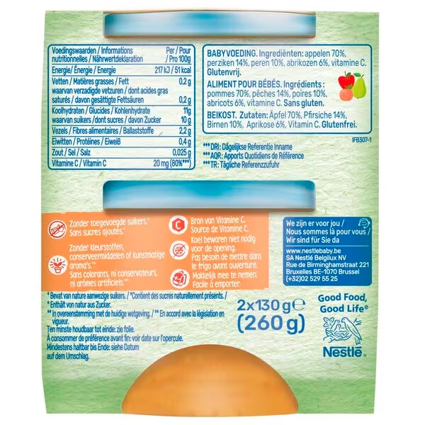 Nestlé 6M Baby Fruit jablko hruška broskyňa<br>2 x 130g