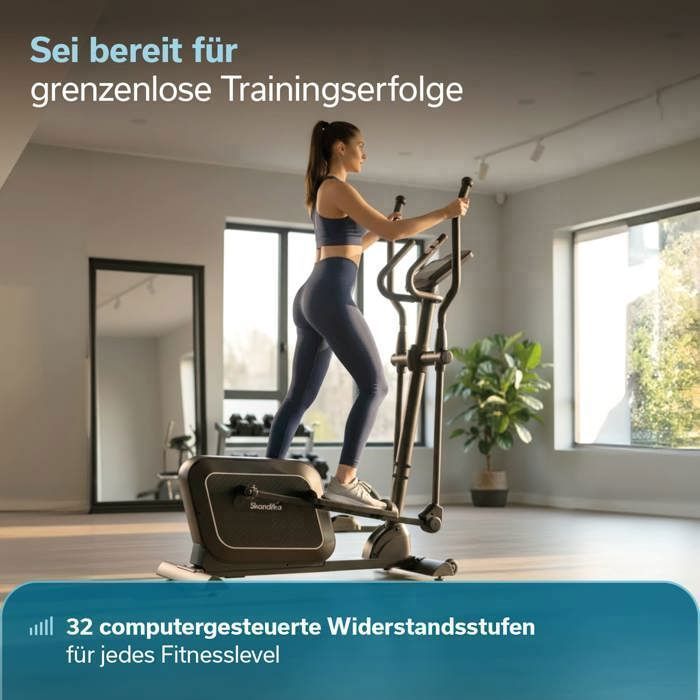 Skandika Fint P8-R Connected Elliptical Trainer - 32 níveis de resistência - 22 programas - Capacidade máxima de 120 kg