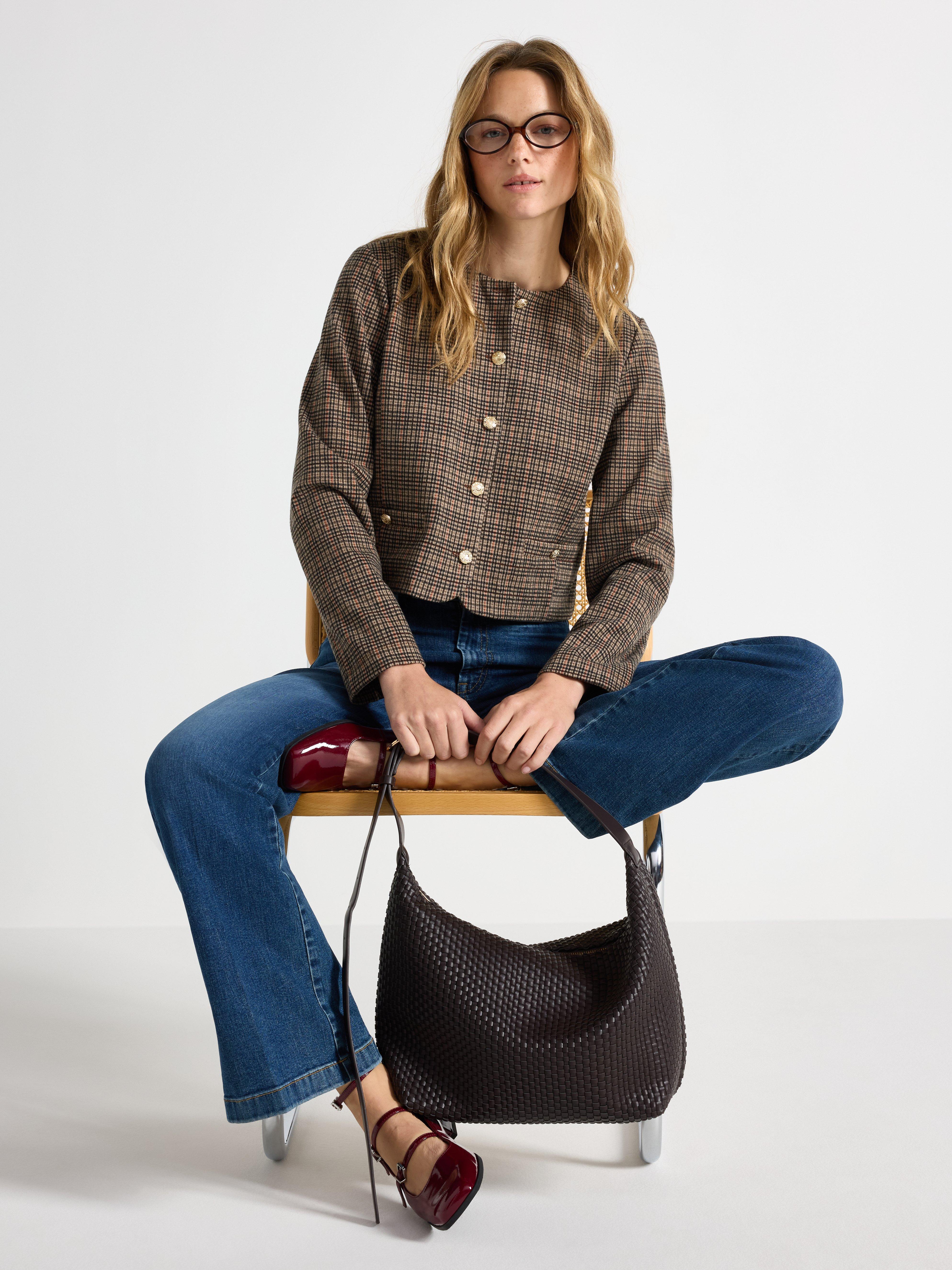 Chaqueta a cuadros beige