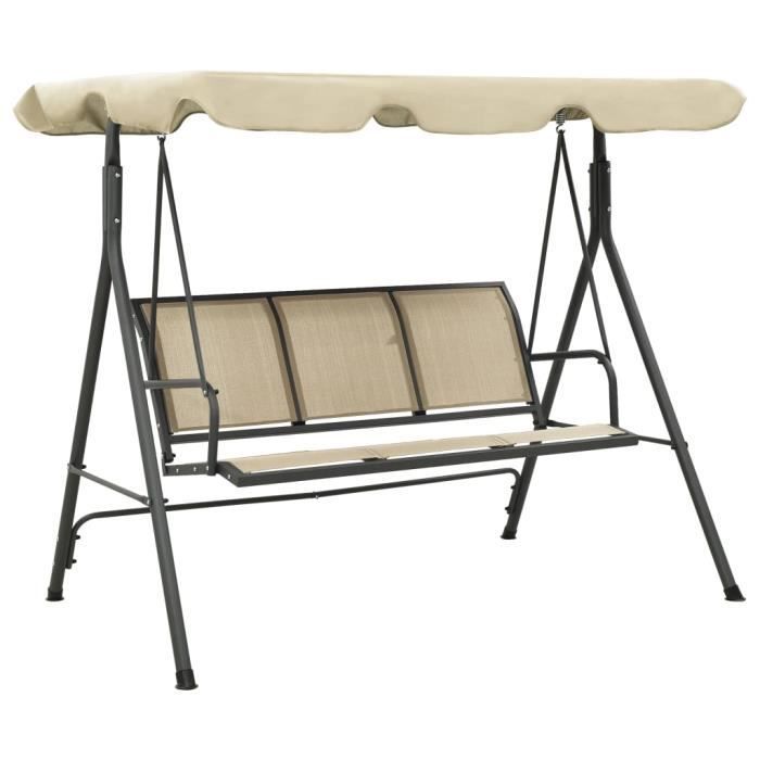Tuinschommel - vidaXL - Antraciet en zand - Staal - 3 personen - Polyester luifel