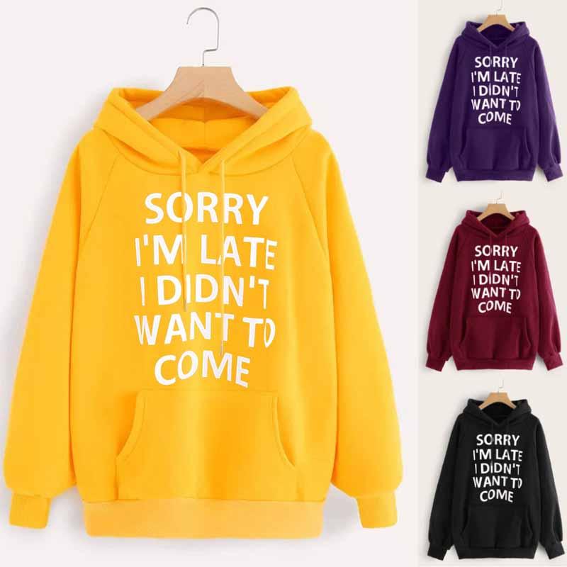 Sweat-shirts à capuche pour femmes, grandes tailles, imprimé lettres, manches longues, en coton doux, collection 2020.