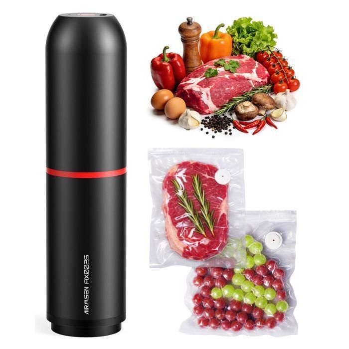 AIRMSEN Machine Sous Vide Portable avec 33 Sacs Fresh et 2 bouchons à vin, Scelleuse Sous Vide Mini pour Voyages et Camping