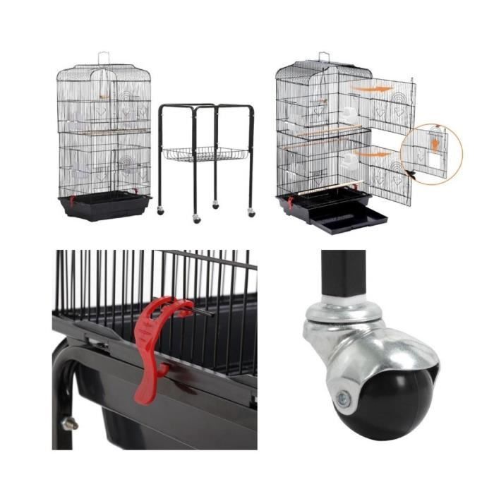 Cage à Oiseaux sur Pied Volière pour Perroquet Perruches Canaris Calopsitte élégante H150,6cm