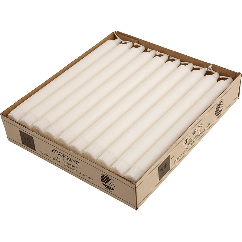 Paquete de 20 velas Vie Eco Crown de 24 cm, blancas, cera ecológica.