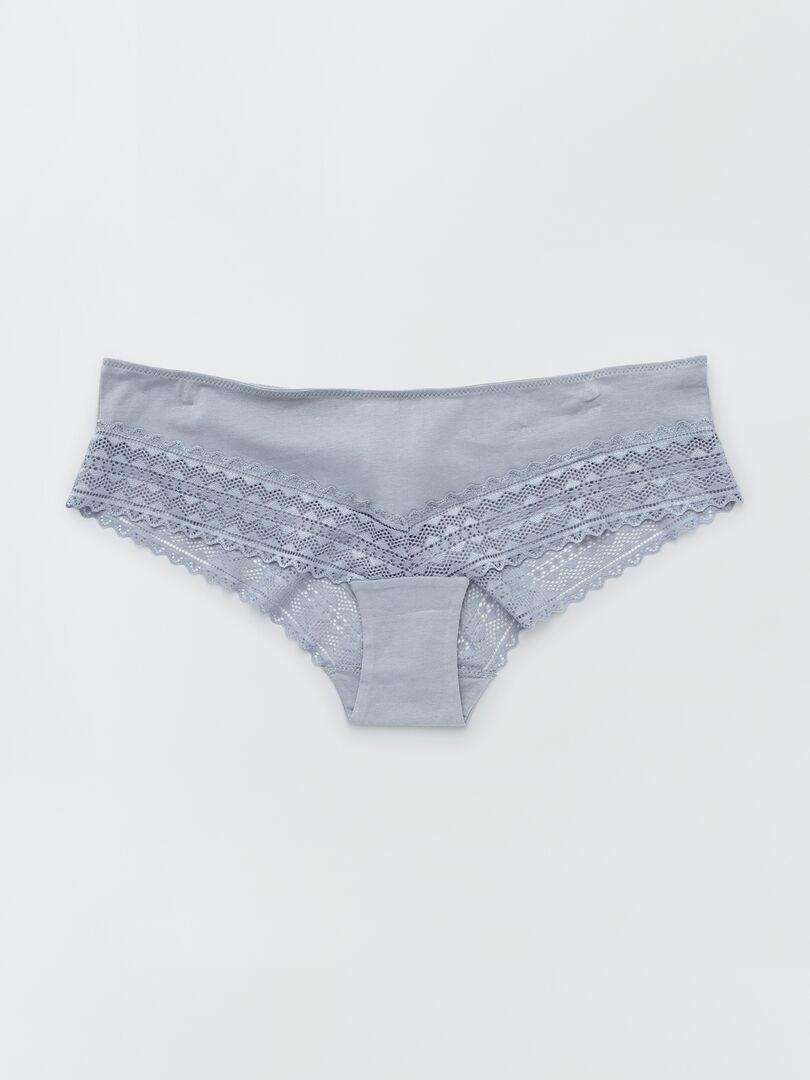Conjunto de 3 calcinhas de algodão e renda - AZUL