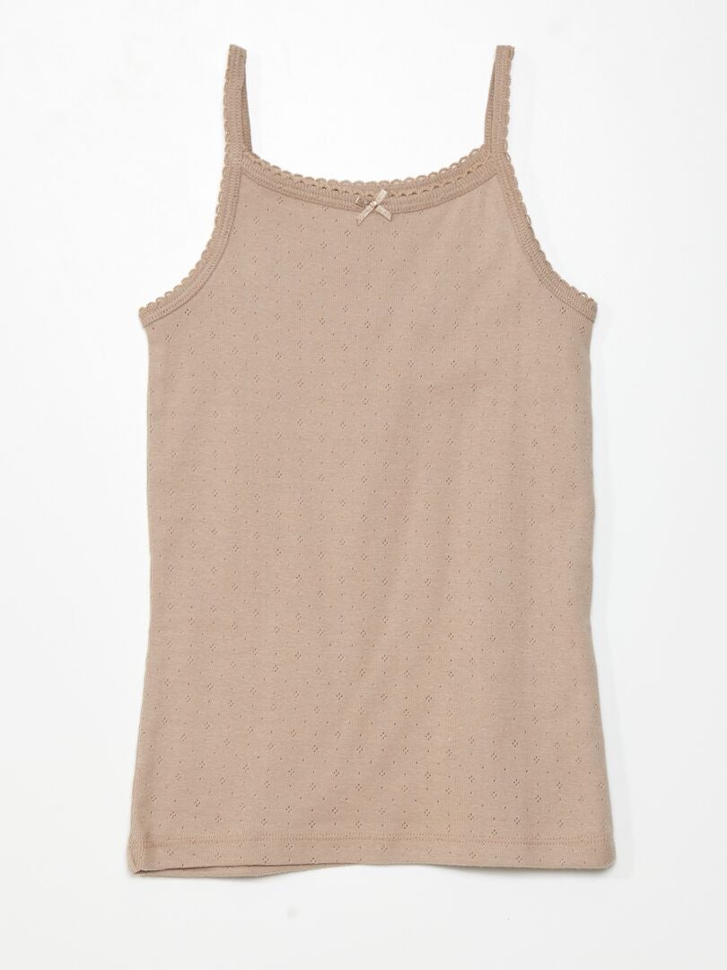 Set van 3 Pointelle gebreide tanktops - BEIGE