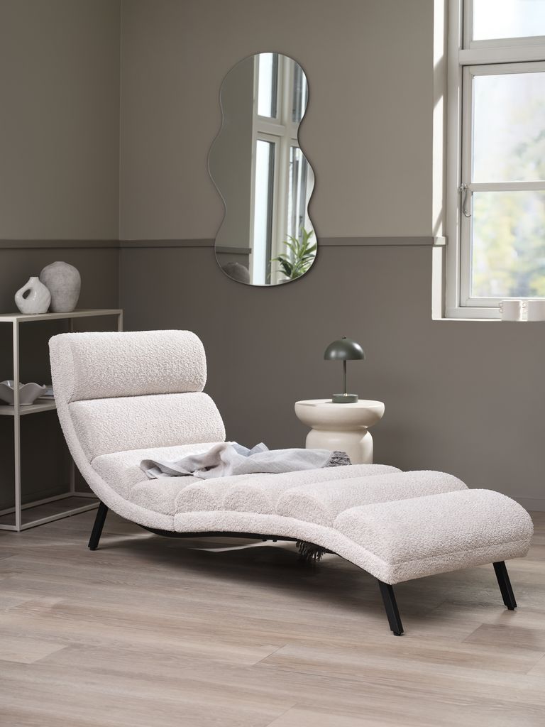 LINDELSE Chaise Lounge LINDELSE plīša audums bēšā/melnā krāsā