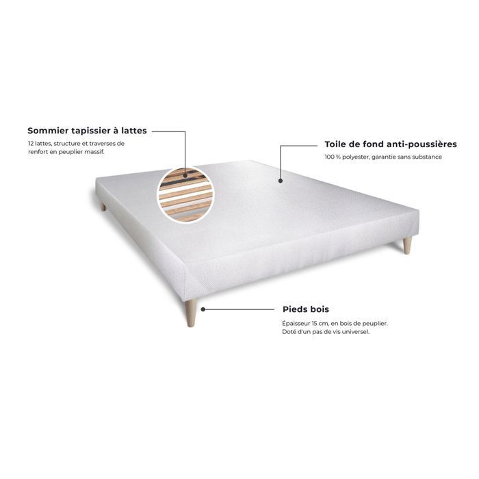 Ensemble sommier + matelas SOFT 160x200 - Blanc - Très ferme - Mousse polyuréthane