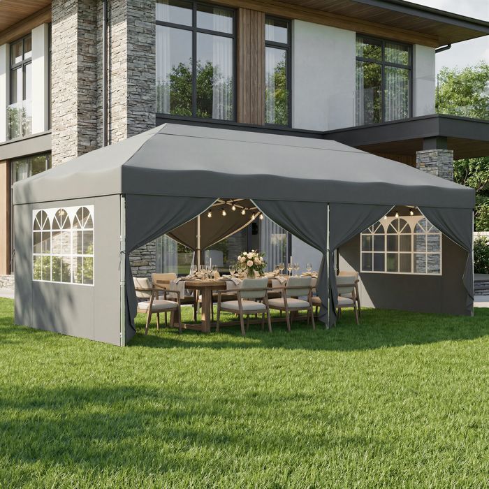 Gazebo, Sun Protection, Garden Tent, Portable, with Walls, Outdoor Use, 6 x 3 m, Grey