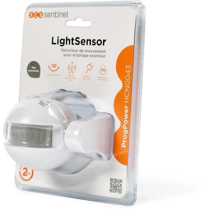 Detector de movimento externo - SCS SENTINEL - Sensor de luz branco - alcance de 12 m - ângulo de 180°