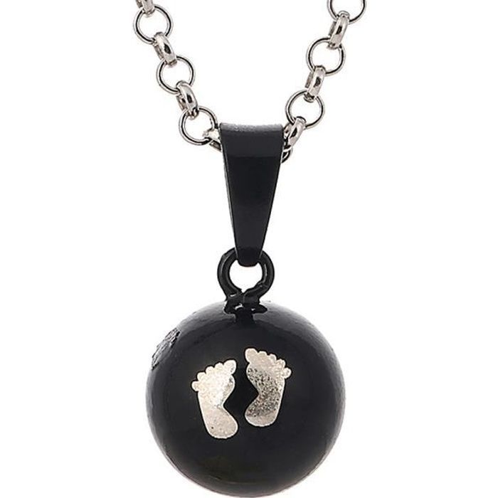 Zwangerschapsbola-ketting/lange ketting – Bola-hanger met babyvoetafdruk – Schattige en originele stijl – Zwart