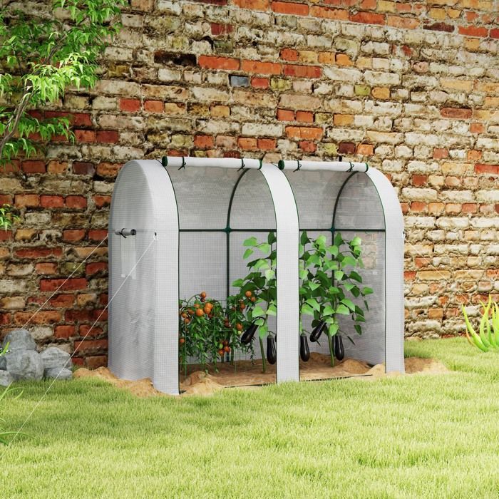 Estufa de jardim - Outsunny - 1,8 m² - 2 portas de enrolar com fecho de correr - 4 janelas de enrolar - aço PE de alta densidade - branca