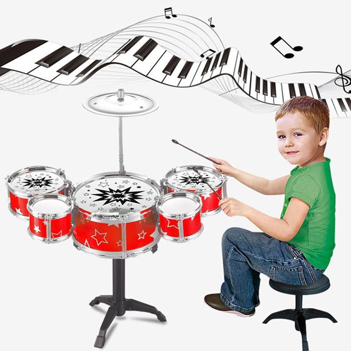SURENHAP Batteria Jazz per Bambini, Kit Batteria Jazz per Bambini, Giocattoli di coordinazione, Gioco, Rosso
