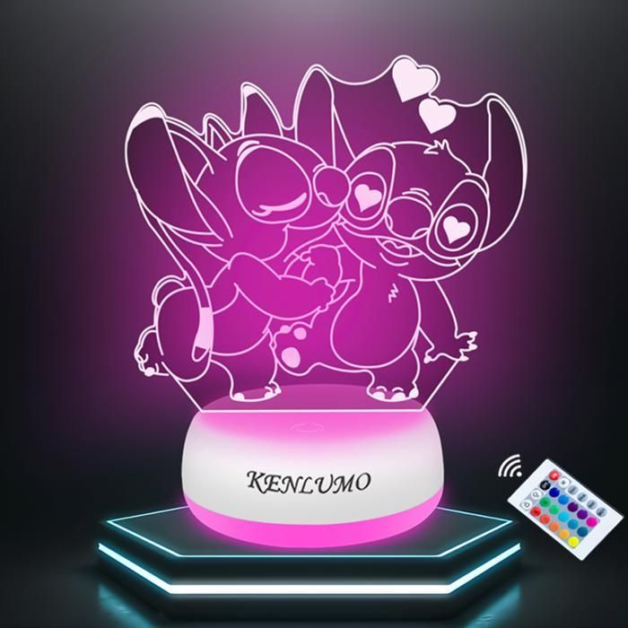 KENLUMO Veilleuse Stitch Lampe de nuit Noël Enfant Cadeau Stitch Angel Lampe de chevet télécommande Touchez pour changer de couleur