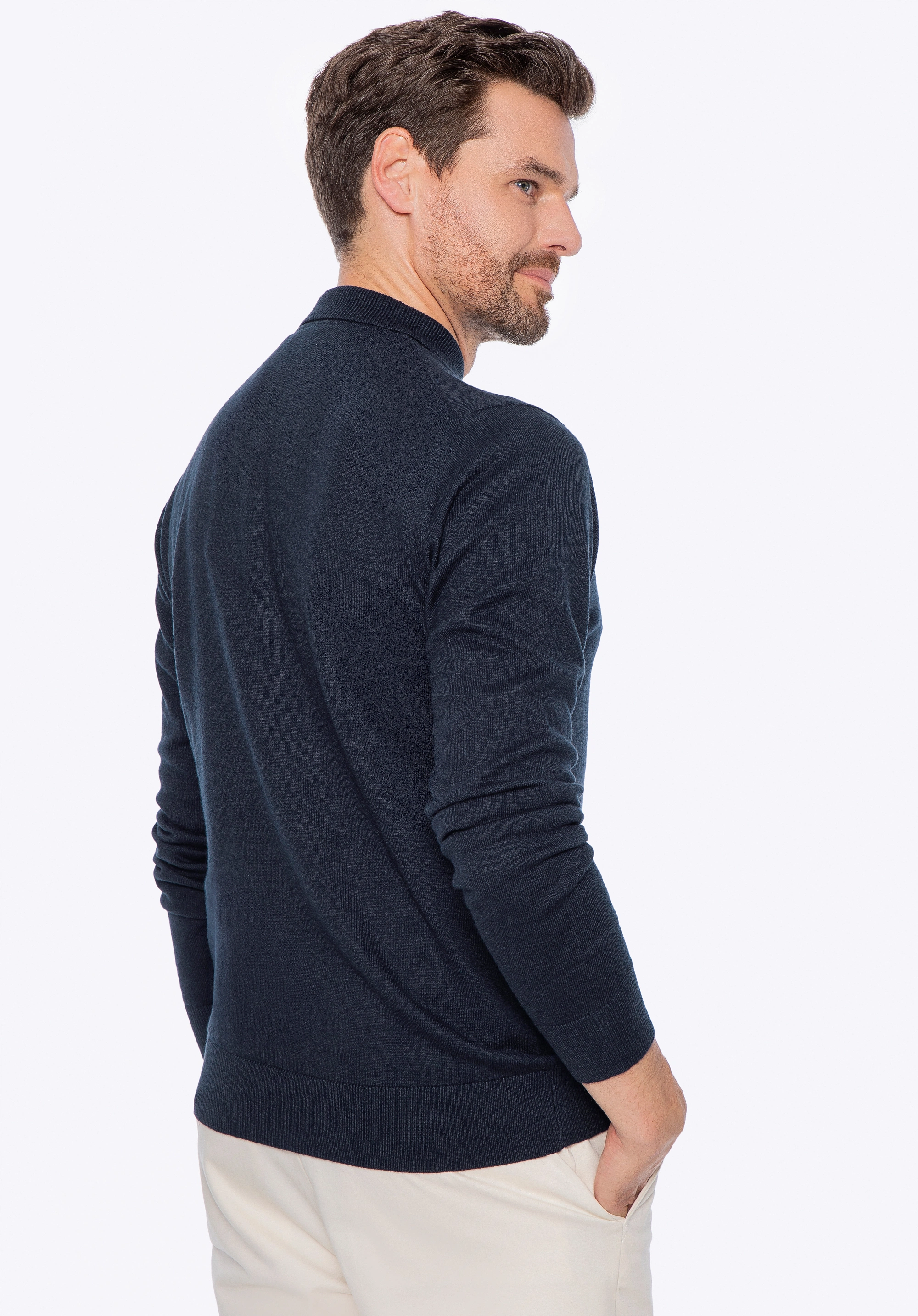 Sweter męski z bawełny z domieszką kaszmiru granatowy