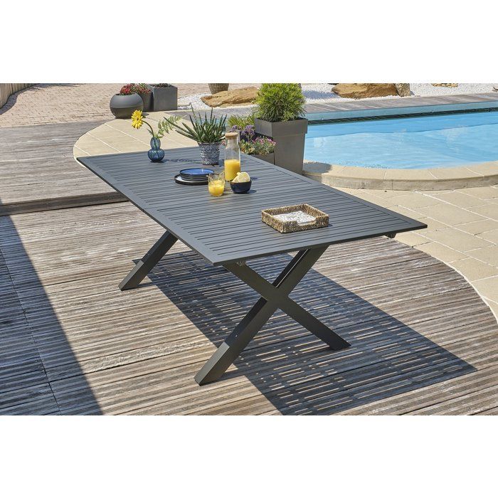 Mesa de jardín - Gris antracita - Aluminio - 10 plazas - 180/240 x 100 cm - Florida